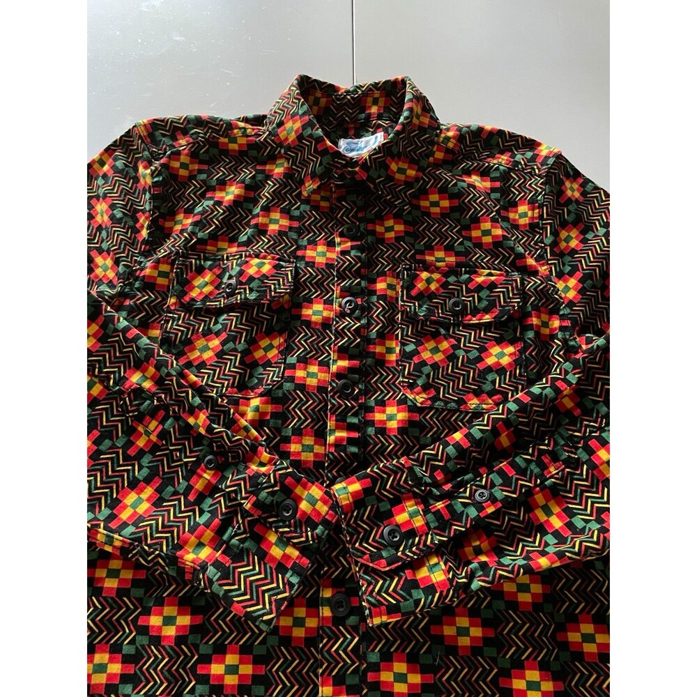 Medium 4-Pocket Geometric Long Sleeve Cotton Heavyweight Button Up Shirt